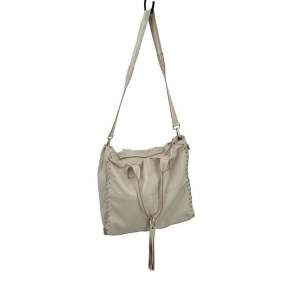 Laura Di Maggio Leather Convertible Tote Crossbody Off White Bone XL Tassel - Picture 1 of 17